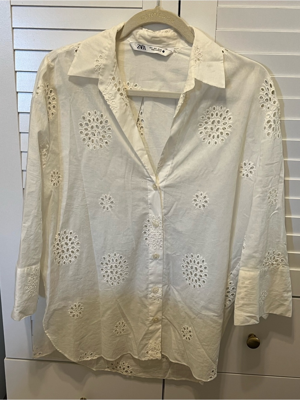 Zara Cream Eyelet Button-Front Shirt